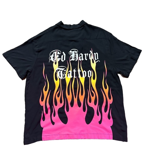 Ed hardy FIRE HEART CAMP SHIRT size XL - Picture 2 of 5